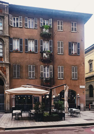 Milan, Italy circa January, 2020: Classic European architecture and historical buildings on the city center streets of Milan in Lombardy region in Northern Italyのeditorial素材