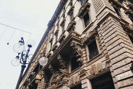 MILAN, ITALY circa January, 2020: Classic European architecture and historical buildings on the city center streets of Milan in Lombardy region in Northern Italyのeditorial素材