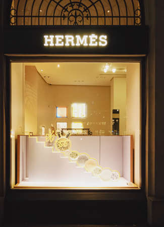 Zurich, Switzerland circa January, 2020: Shop window display of a luxury boutique store on Bahnhofstrasse street in Zurich, Switzerlandのeditorial素材