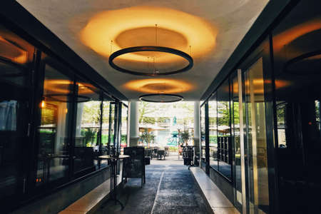 Zurich, Switzerland circa September, 2019: Restaurant on the city center street of Zurich in...