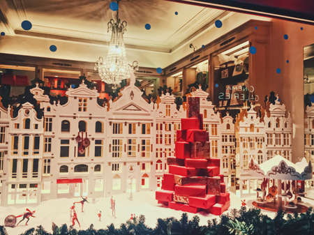 Brussels, Belgium circa January, 2020: The Royal Saint-Hubert Galleries in Brussels, the capital of Belgium, famous historical landmark and luxury shopping venueのeditorial素材