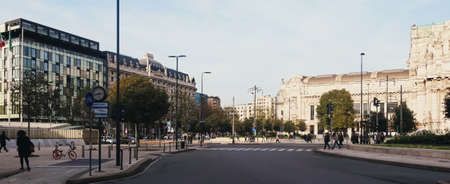 MILAN, ITALY circa January, 2020: Classic European architecture and historical buildings on the city center streets of Milan in Lombardy region in Northern Italyのeditorial素材