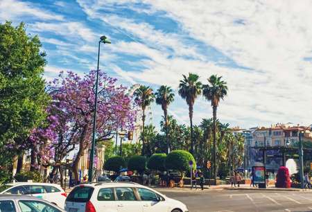 Malaga, Spain circa June, 2019: Public parks and streets of Malaga, the capital city of Andalucia region in Spain, Southern European destinationのeditorial素材