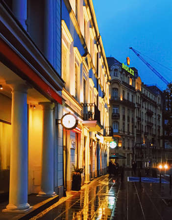 Warsaw, Poland circa May, 2020: Main city center street in the eveningのeditorial素材