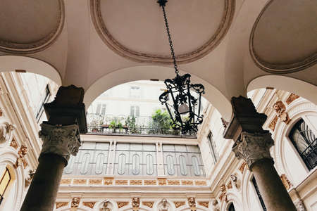 Milan, Italy circa January, 2020: Classic European architecture and historical buildings on the city center streets of Milan in Lombardy region in Northern Italyのeditorial素材