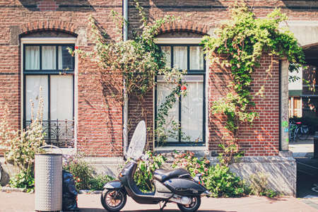 Amsterdam, Netherlands circa April 2020: Main downtown street in the city center of Amsterdam in Netherlandsのeditorial素材