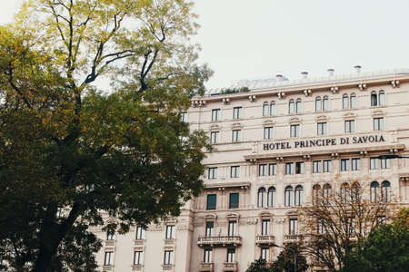 MILAN, ITALY circa January, 2020: Classic European architecture and historical buildings on the city center streets of Milan in Lombardy region in Northern Italyのeditorial素材