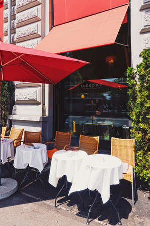 Zurich, Switzerland circa September, 2019: Restaurant on the city center street of Zurich in Switzerlandのeditorial素材