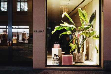 Zurich, Switzerland circa January, 2020: Shop window display of a luxury boutique store on Bahnhofstrasse street in Zurich, Switzerlandのeditorial素材