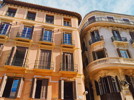 Malaga, Spain circa June, 2019: Streets of Malaga, the capital city of Andalucia region in Spain, Southern European architecture and historical buildingsのeditorial素材