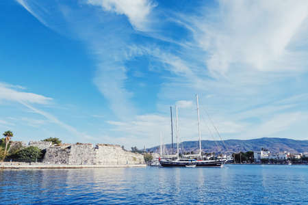 Kos Island, Greece circa May 2020: Yachts and boats in the harbor on Mediterranean sea coast, travel and leisure sceneのeditorial素材