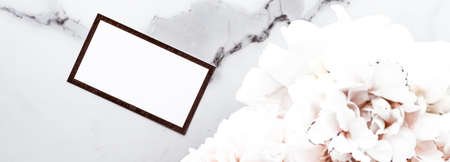Glamorous business card or invitation mockup and bouquet of peony flowers, wedding and event...