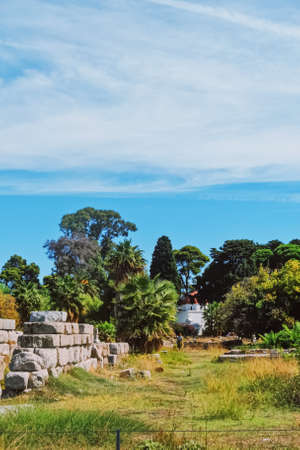 Kos Island, Greece circa May 2020: Ancient ruins area and gardens
