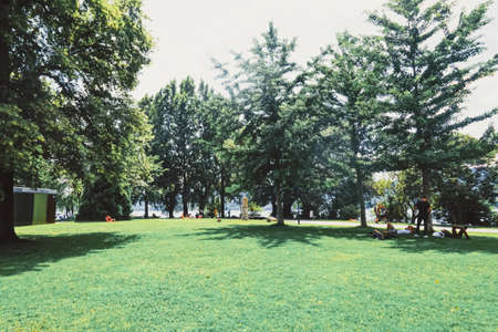 Zurich, Switzerland circa June, 2019: City park near lake Zurich in Switzerlandのeditorial素材
