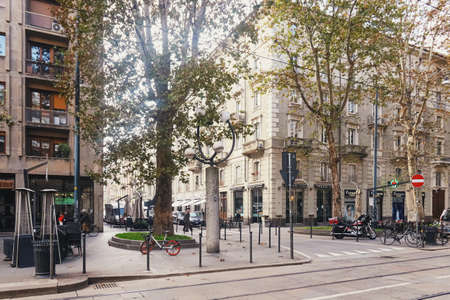 MILAN, ITALY circa January, 2020: Classic European architecture and historical buildings on the city...