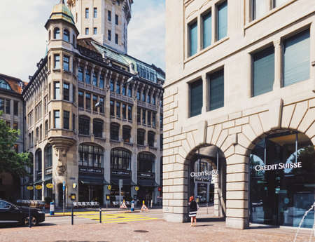 Zurich, Switzerland circa September, 2019: Bahnhofstrasse in Zurich, Switzerland, main downtown...