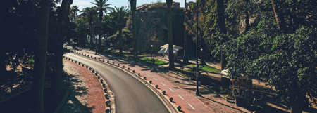 Kos Island, Greece circa May 2020: Empty road and palm trees in townのeditorial素材