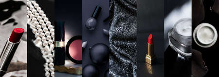 Black beauty banner collage for luxury cosmetic, skincare and make-up brand, glamour background and holiday design adsの写真素材