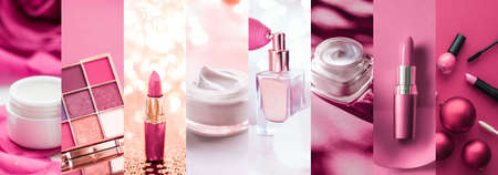 Pink beauty banner collage for luxury cosmetic, skincare and make-up brand, glamour background and holiday design adsの写真素材