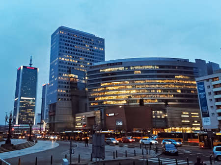 Warsaw, Poland circa May, 2020: Modern corporate office buildings in the financial districtのeditorial素材