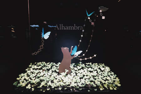 Zurich, Switzerland circa January, 2020: Shop window display of a luxury boutique store on Bahnhofstrasse street in Zurich, Switzerlandのeditorial素材