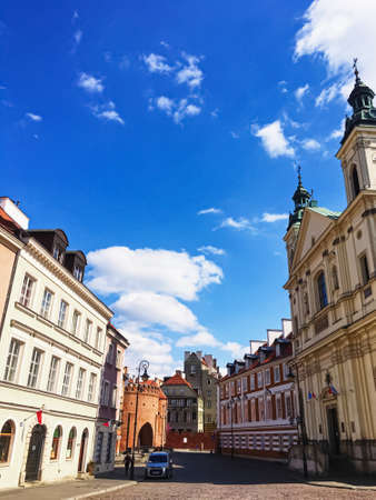 Warsaw, Poland circa May, 2020: Empty streets of Old Town in Warsaw, Poland during pandemicのeditorial素材