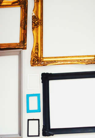 Empty art frames on gallery wall, decor and design detailsの写真素材