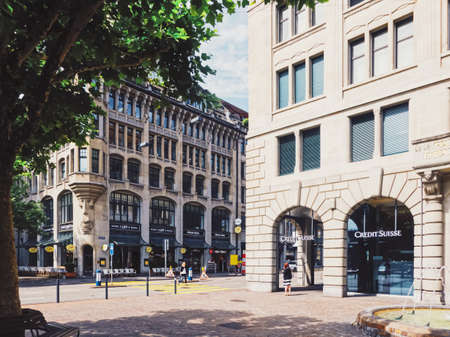 Zurich, Switzerland circa September, 2019: Bahnhofstrasse in Zurich, Switzerland, main downtown street in the city centerのeditorial素材