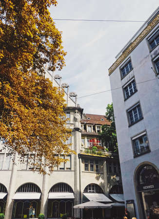 Zurich, Switzerland circa September, 2019: Bahnhofstrasse in Zurich, Switzerland, main downtown street in the city centerのeditorial素材