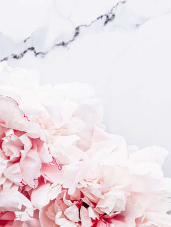 Bouquet of peony flowers on luxury marble background, wedding flatlay and event branding designの写真素材