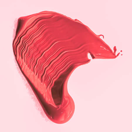 Red brush stroke or makeup smudge closeup, beauty cosmetics and lipstick texturesの写真素材