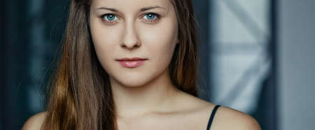 Beauty face portrait of a young woman, natural makeup look, skincare and cosmeticsの写真素材