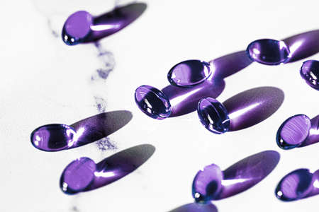 Purple capsules for healthy diet nutrition, pharma brand store, probiotic drug pills as healthcare...