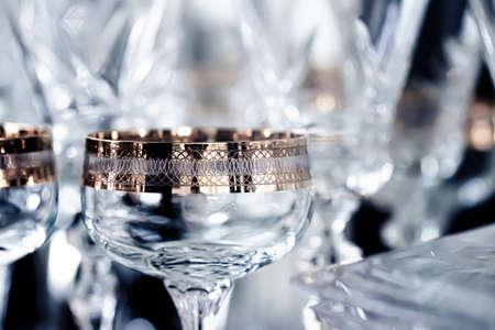Crystal glasses as luxury table glassware and bohemian glass design, home decor and event...