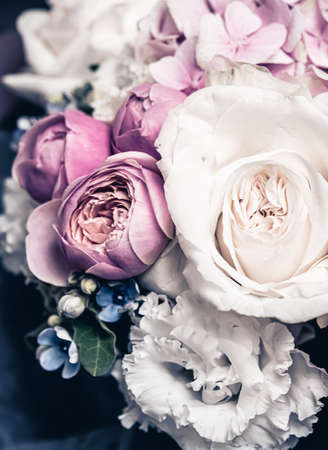 Floral bouquet as gift, rose flowers arrangement at flower shop or online delivery, romantic present and luxury home decorationの写真素材
