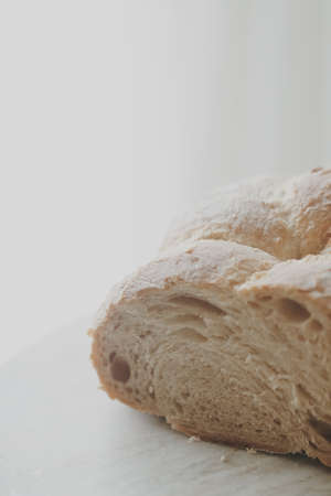 Fresh homemade whole wheat bread sliced, closeup