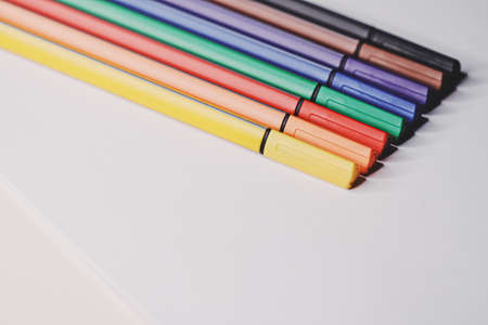 Colourful felt-tip pens for drawing, closeupの写真素材