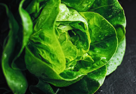 Fresh green lettuce, organic food closeupの写真素材