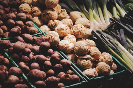 Organic vegetables on farmers market, food and agricultureの写真素材