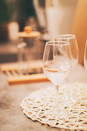 Wine glasses served for family dinner in the kitchen, home decor and luxury interior design
