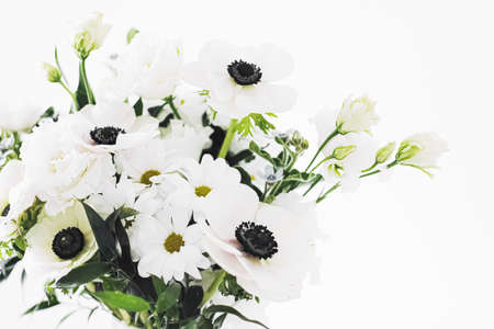 Bouquet of flowers in vase and home decor details, luxury interior designの写真素材