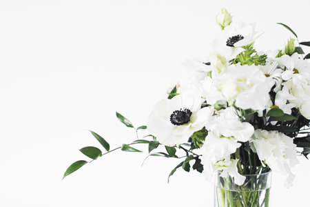 Bouquet of flowers in vase and home decor details, luxury interior designの写真素材