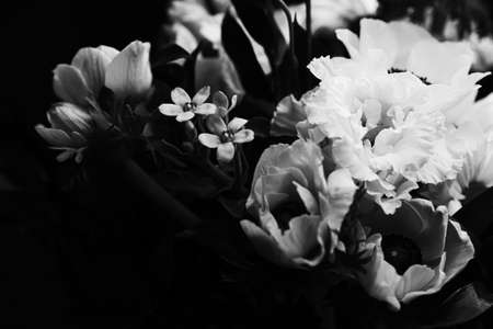 Flower bouquet as beautiful floral arrangement, creative flowers and floristic design, classic black and white monochromeの写真素材