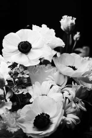 Flower bouquet as beautiful floral arrangement, creative flowers and floristic design, classic black and white monochromeの写真素材