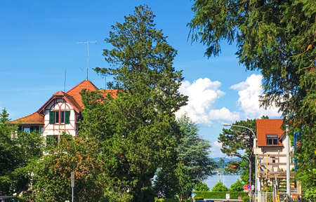 Swiss architecture, street and house facades in Richterswil, Switzerland, canton of Zurich, nature and travelの写真素材