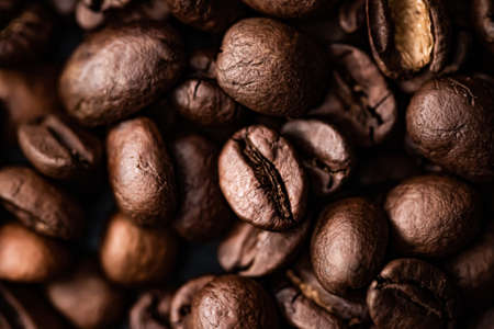 Coffee beans background, roasted signature bean with rich flavour, best morning drink and luxury blendの写真素材