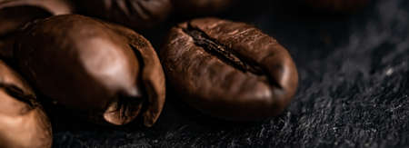 Coffee beans background, roasted signature bean with rich flavour, best morning drink and luxury blendの写真素材