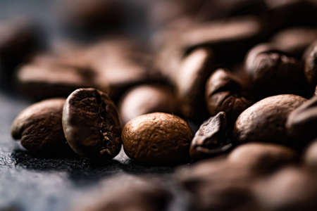 Coffee beans background, roasted signature bean with rich flavour, best morning drink and luxury blendの写真素材