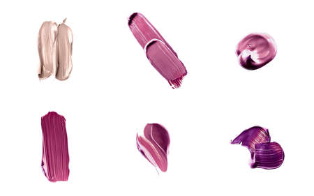 Set of art brush strokes or cosmetic makeup samples isolated on white backgroundの写真素材