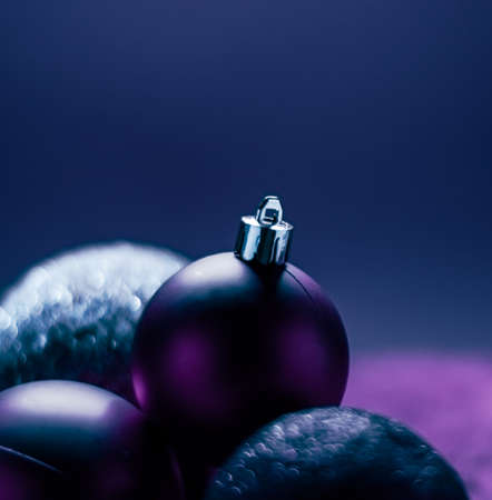 Purple Christmas baubles as festive winter holiday backgroundの写真素材